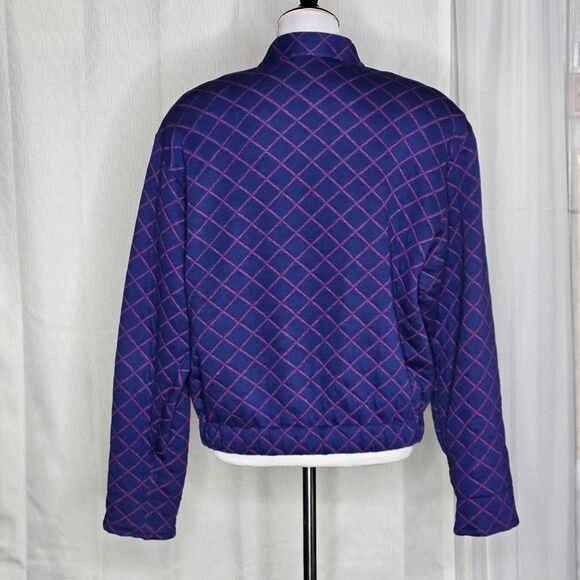 Doncaster Vintage Royal Blue Diamond Print Quilted Pink Lining Zip Front Jacket - Picture 3 of 11